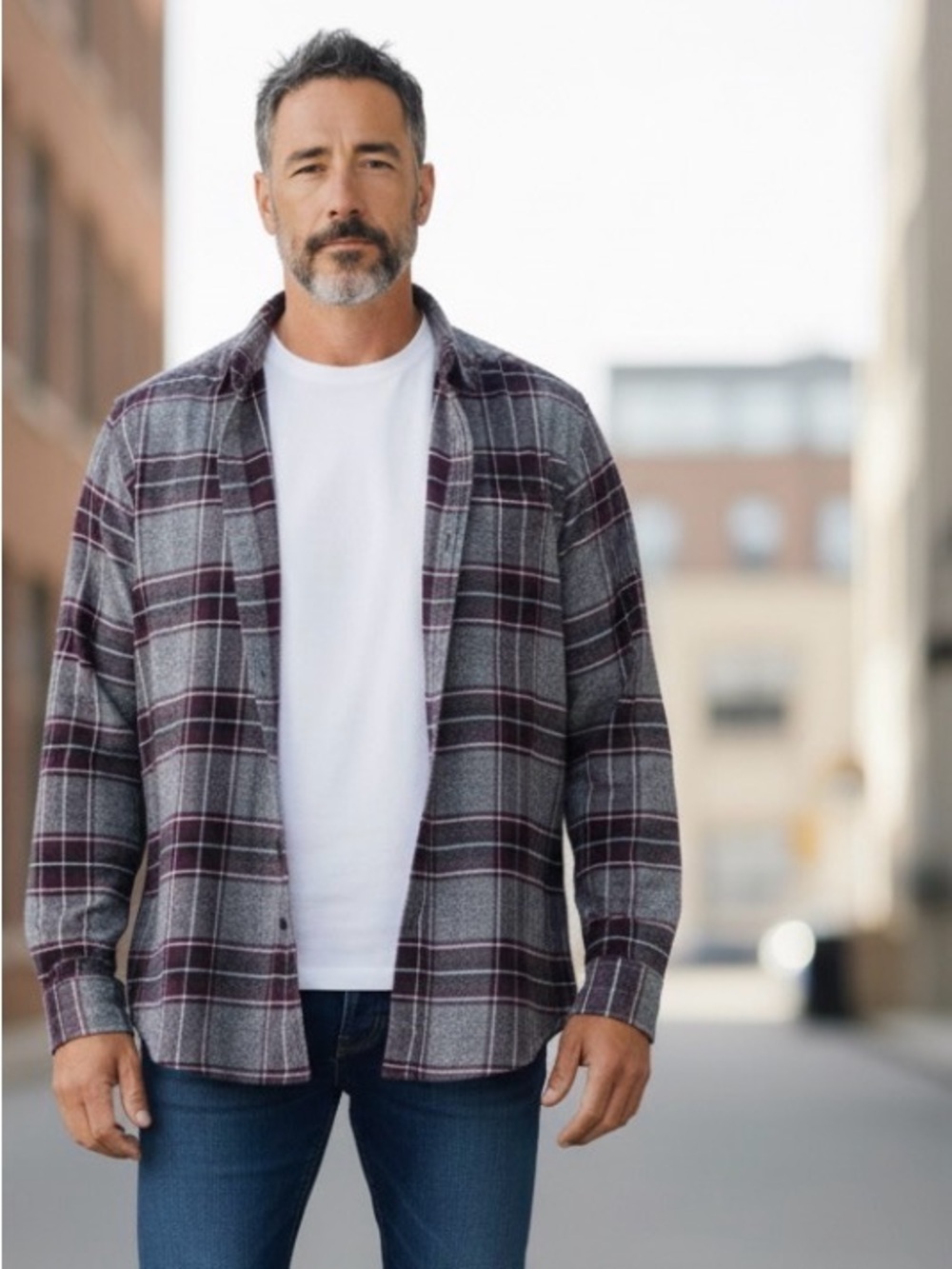 PacSun Gray Maroon Black Plaid Longer Fit Flannel Shirt Size Large Outdoor Fall